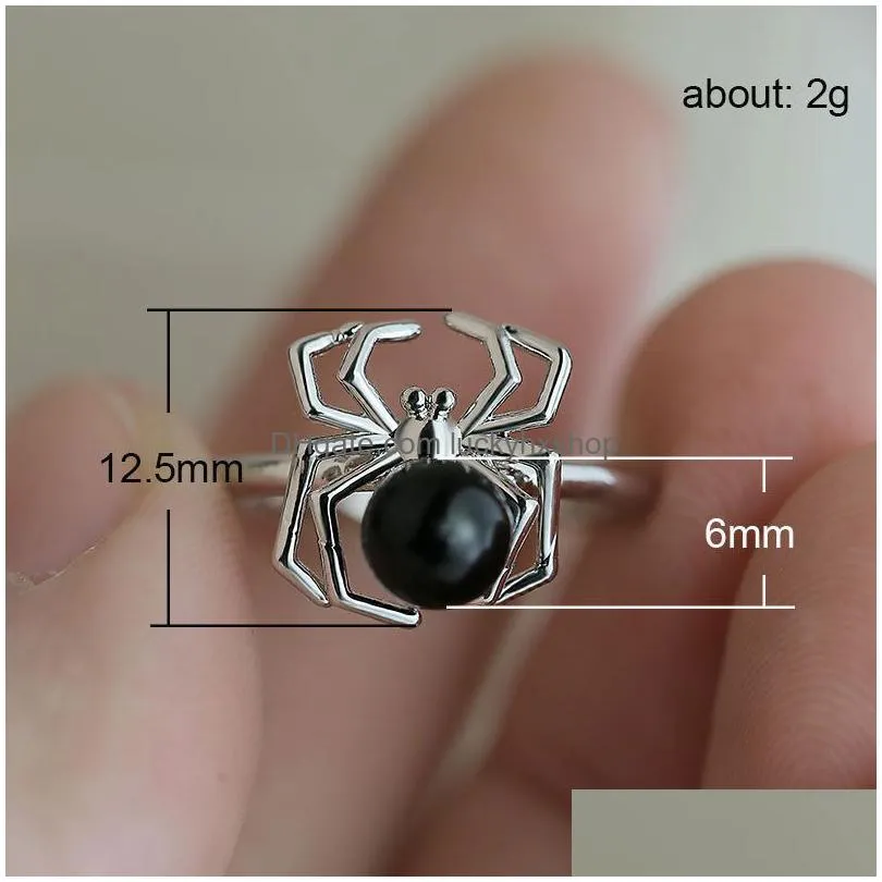 Band Rings New Spider Sier Rings 925 Sterling Natural Black Sapphire Ring Personalized Women Wedding Party Jewelry6279208 Jewelry Ring Dhjxp