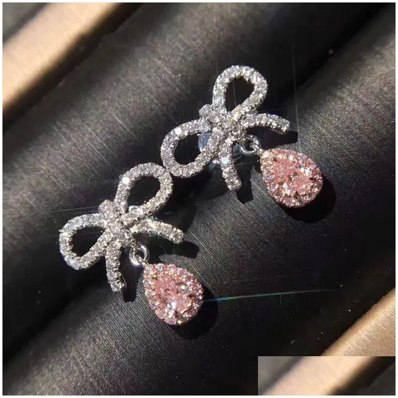 flower shape dangle earring diamond cz real 925 sterling silver long party wedding drop earrings for women bridal jewelry gift