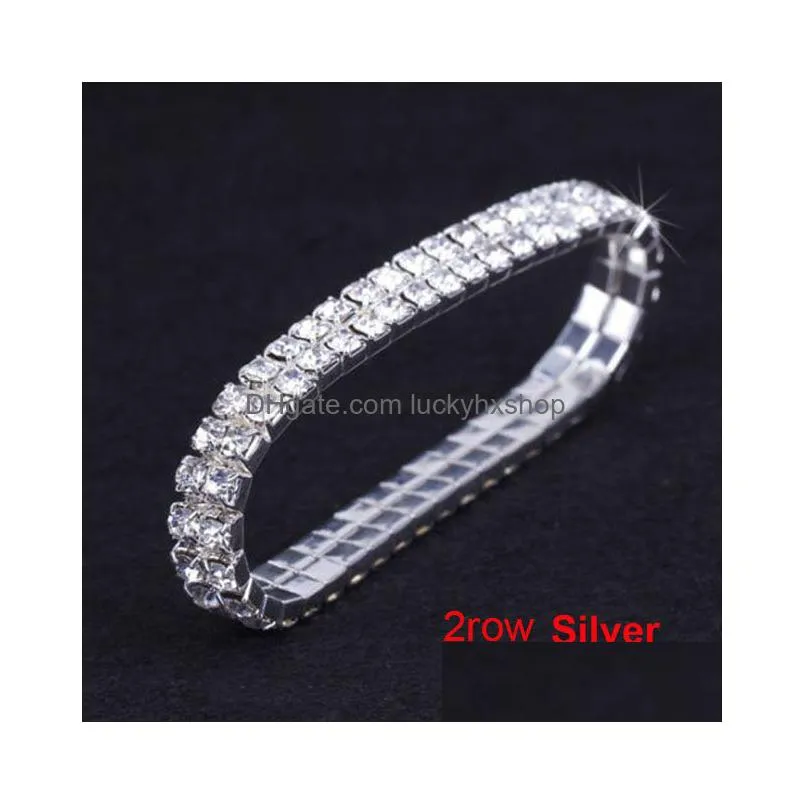 Bangle 12 Pieces Lots 110 Row Sier Bracelets Crystal Rhinestone Elastic Bridal Bangle Bracelet Stretch Whole Wedding Accessories F6172 Dhsfa