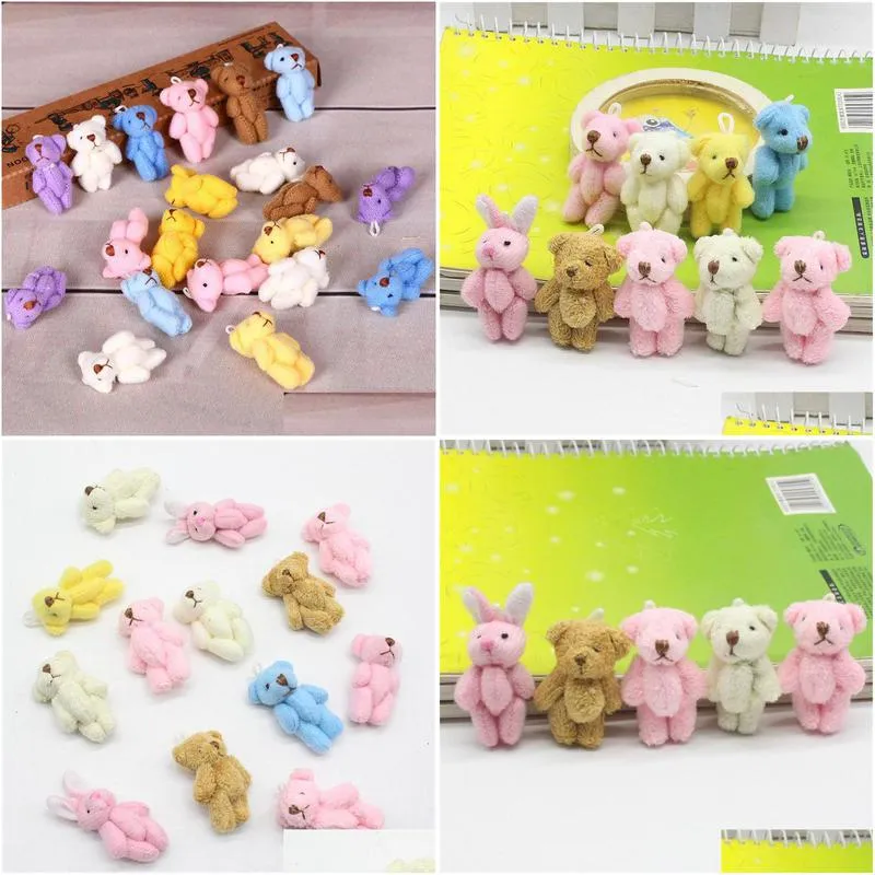 50Pc Super Kawaii Mini 4Cm Joint Bowtie Teddy Bear Plush Kids Toys Stuffed Dolls Wedding Gift For Children Y0106