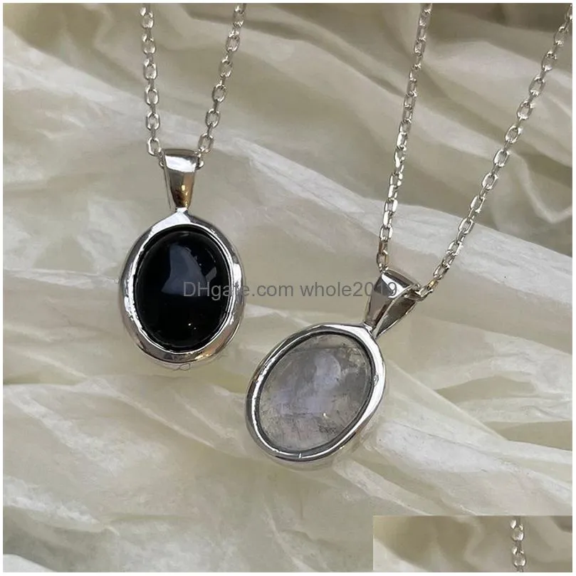 Pendant Necklaces 100% 925 Sterling Sier Oval Cats Eye Pendant Necklaces For Women Fine Jewelry Simple Wedding Necklace Jewelry Neckla Dh4Pj