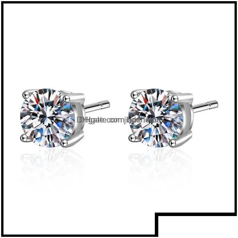 Stud Stud Earrings Jewelry Real 14K White Gold Plated Sterling Sier 4 Prong Diamond Earring For Women Men Ear 1Ct 2Ct 4Ct 220211 Dro