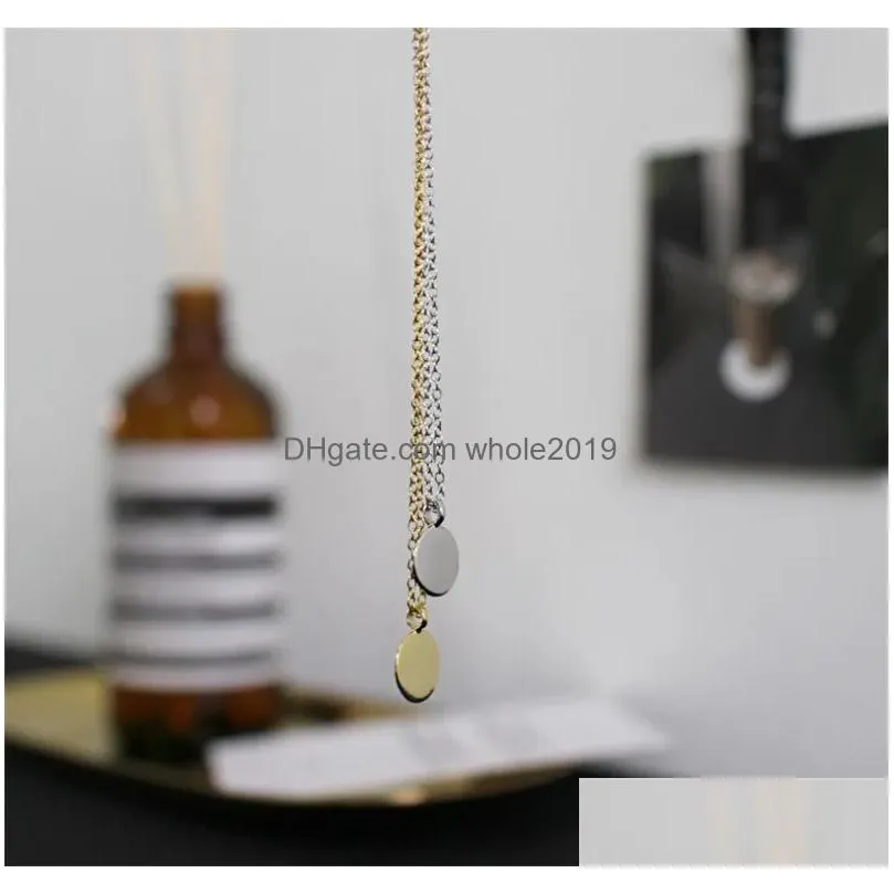 Pendant Necklaces 100% 925 Sterling Sier Layer Round Pendant Necklaces Gold Color Geometric Charm Necklace For Women Jewelry Jewelry N Dhz5S