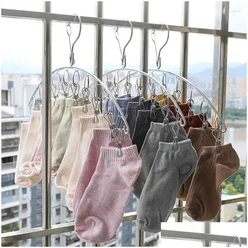 hangers stainless steel hanger windproof clothing rack sock drying laundry airer underwear bra holder