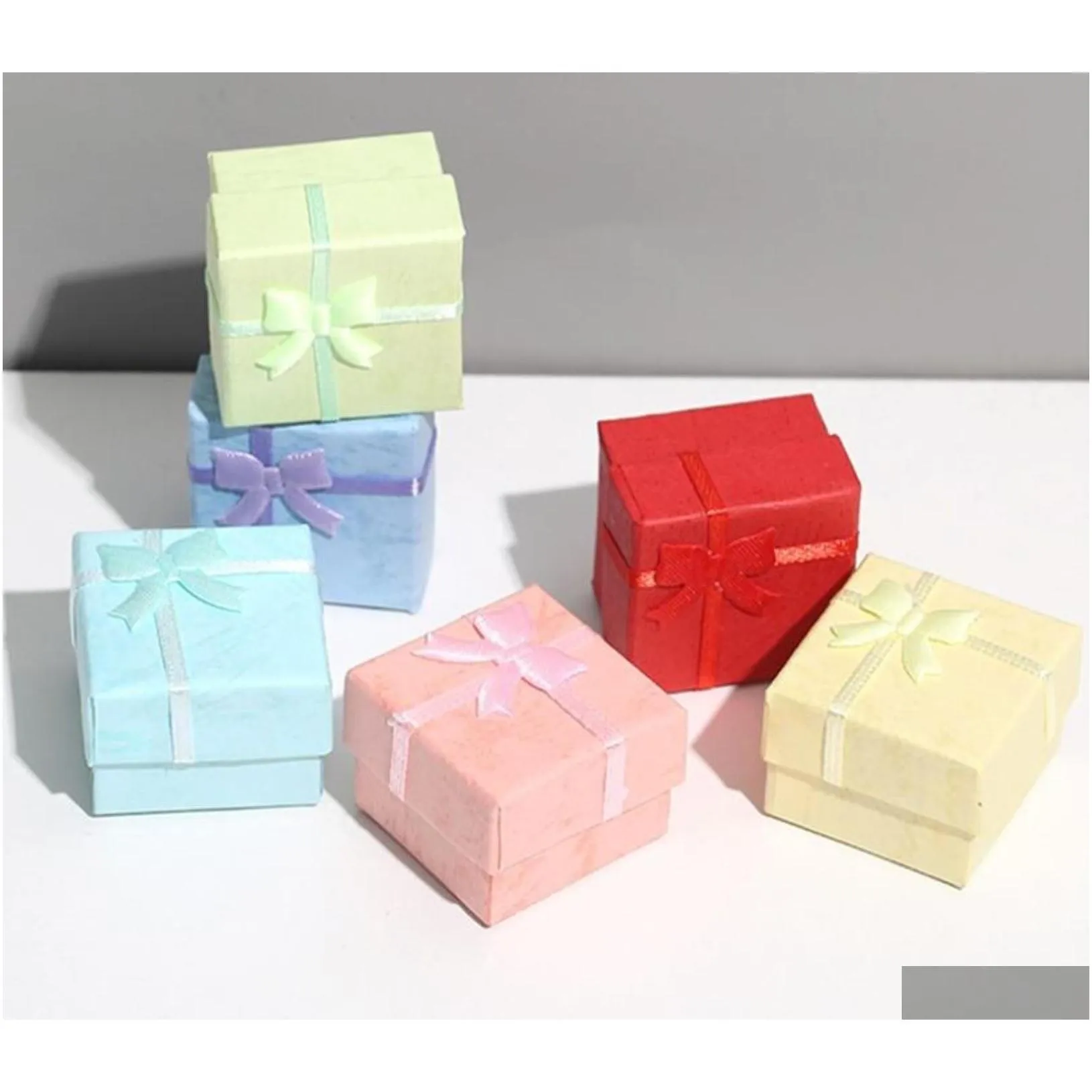Boxes Packaging Display Jewelrywholesale 50 Pcs /Lot Square Ring Earring Necklace Jewelry Box Gift Present Case Holder Set W334 Ayepd