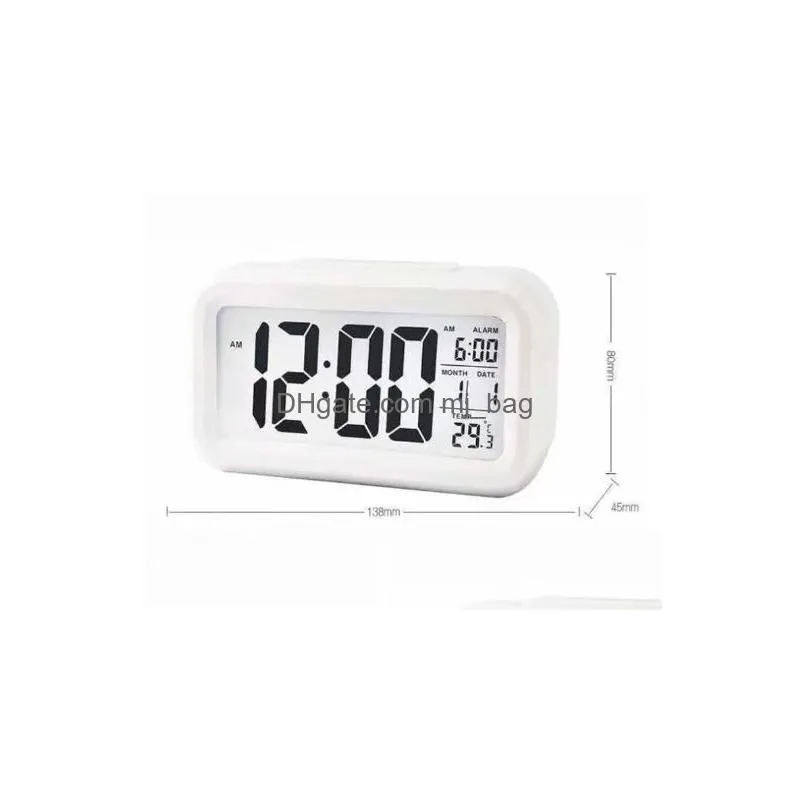 Party Favor Plastic Mute Alarm Clock Lcd Smart Temperature Cute Posensitive Bedside Digital Alarms Clocks Sn Nightlight Calendar 240Q Dh1Ks