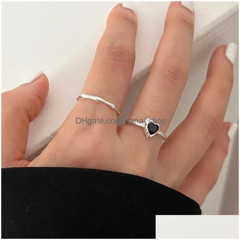 Band Rings Authentic 925 Sterling Sier Bamboo Knuckle Rings Open Size Fashion Thin Stacking Adjustable Finger For Jewelry Ring Dh0Th