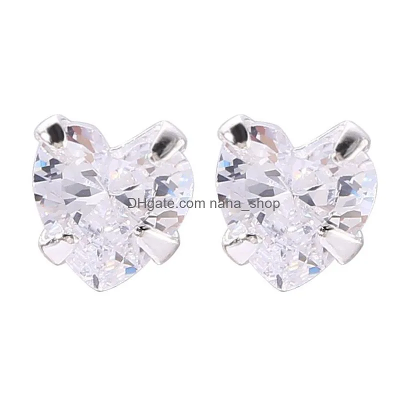 Stud 925 Sterling Sier Mini Stud Earring Wedding Engagement Cz Zircon Heart Shape Earrings 3/4/5Mm Jewelry Earrings Dhbuq