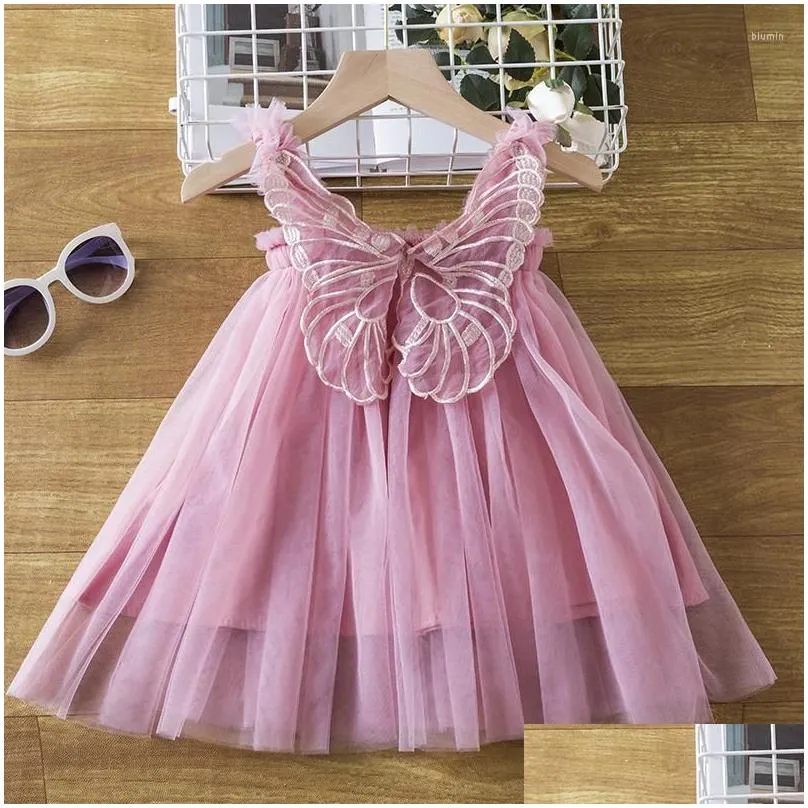Girl`S Dresses Girl Dresses Baby Girls Clothes Suspendes Toddler Kids Summer Sequin Princess Dress Solid Cute Mesh For 1-5 Yrs Casual Dhjwp
