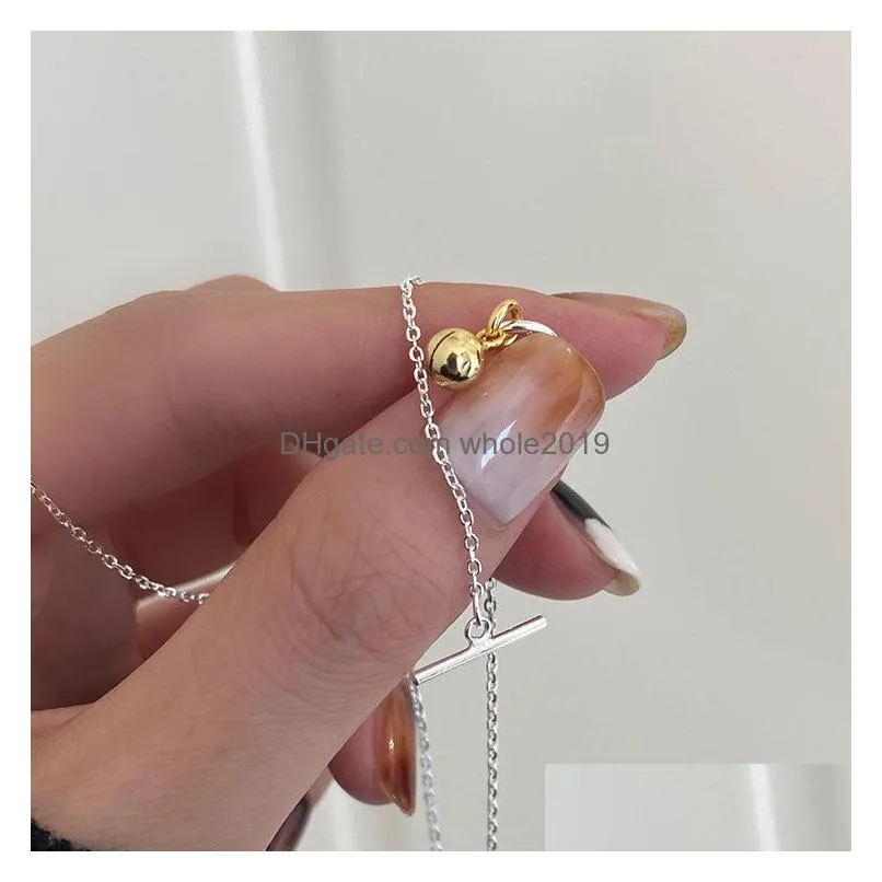 Pendant Necklaces Authentic 925 Pure Sier Jewelry Pendant Simple Style Gold Round Ball Pendants Necklace Female For Jewelry Necklaces Dhgx4