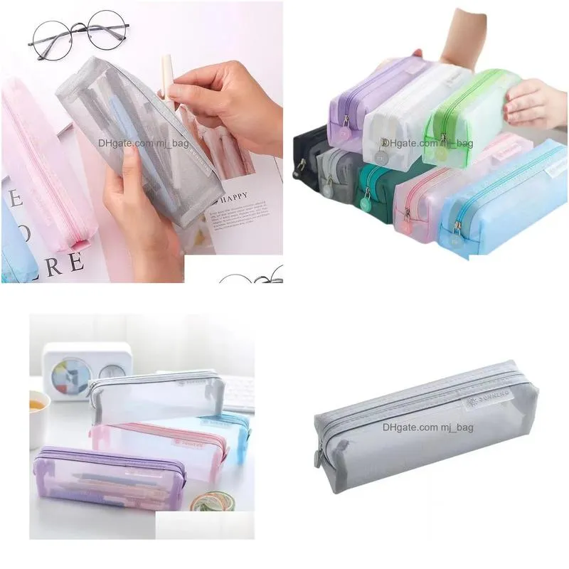 Party Favor Transparent Stationery Pencil Bag Student Examination Dedicated Nylon Mesh Pen Case Uni Large Capacity Pouch School Suppli Dh6C3