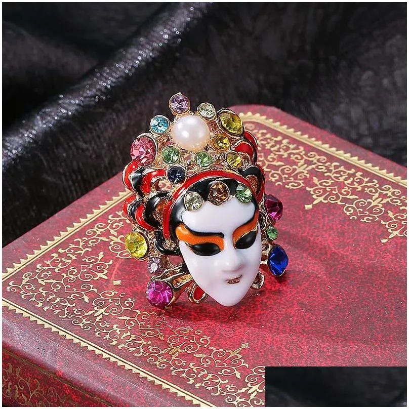 Other Arts And Crafts Chinese Style Peking Opera Facial Makeup Rings Female Ethnic Styles Index Finger Ring For Women Operas Mask Jewe Dh1Zw