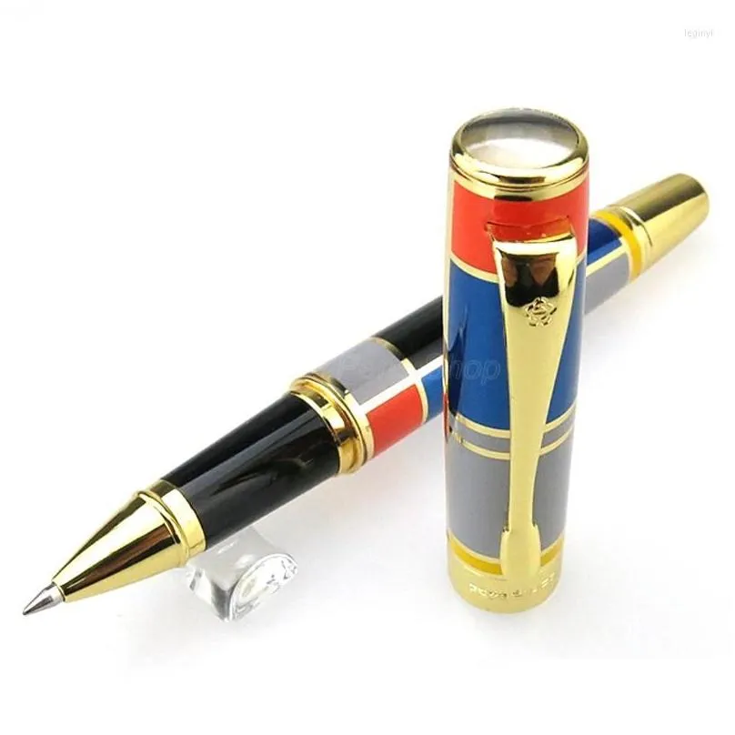 Ballpoint Pens Wholesale Hero 767 Creative Roller Ball Pen With Golden Trim Colored High Quality Writing Fit Business Office Home Gi Otcxm