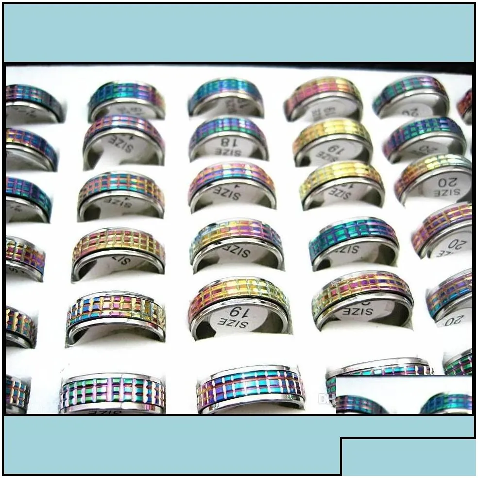 Band Rings Band Rings Wholesale Bk Lots 50Pcs Rainbow Color Stainless Steel Cutting Spinner Fashion Jewelry Brand Lot Drop Delivery 2