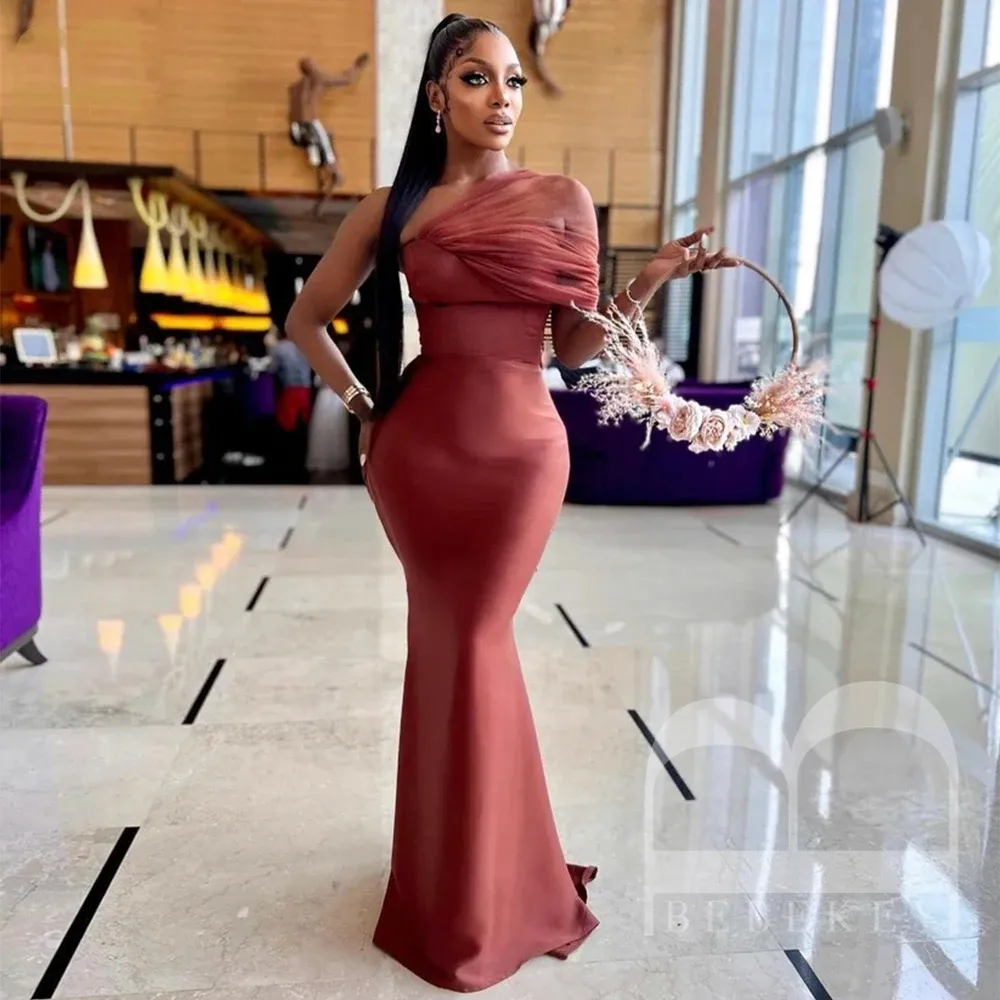 Brown Mermaid Long Bridesmaid Dresses For Black African Women Sexy One Shoulder Elegant Formal Party Gowns Aso Ebi Maid Of Honor Dress Wedding Guest Prom Wear CL2773