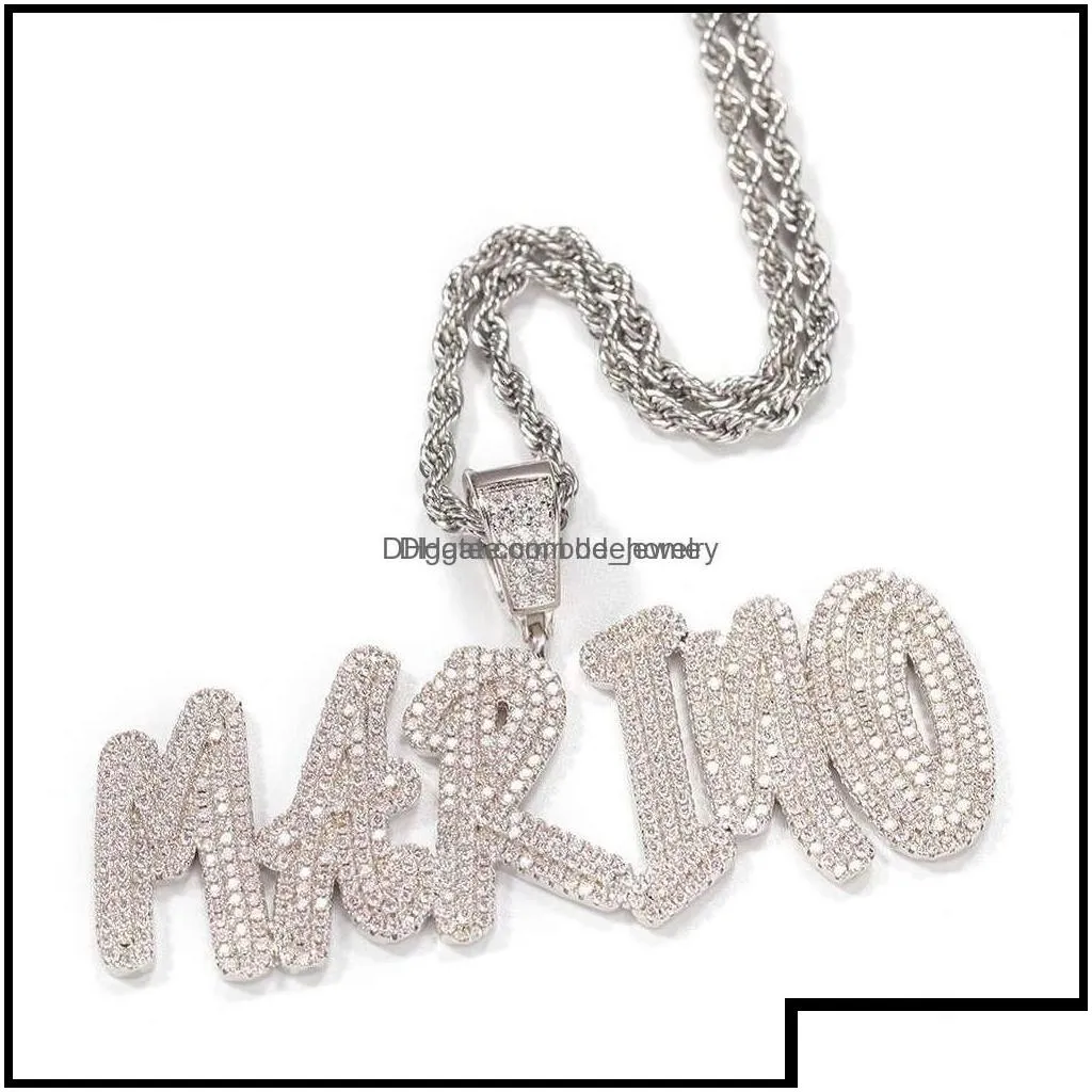 Pendant Necklaces Hip Hop Iced Out Jewelry Cuban Link Diamond Letter Custom Necklace Women Drop Delivery 2021 Pendant Necklaces Pend