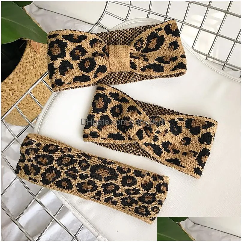 Hair Accessories Household Sundries Vintage Leopard Print Headband Wool Wide-Brimmed Braided Headbands Stretch Knitted Warm Head Ornam Dh4N6