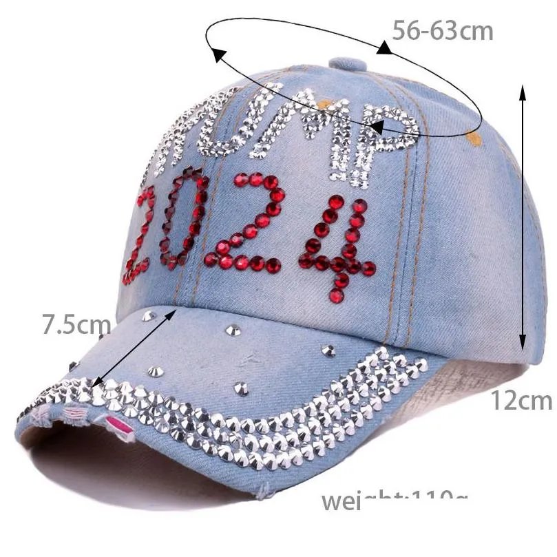 Party Hats Trump 2024 Diamonds Denim Sun Hat Casual Diamond Baseball Cap Athleisure Adjustable Cotton Home Garden Festive Party Suppli Dha4F