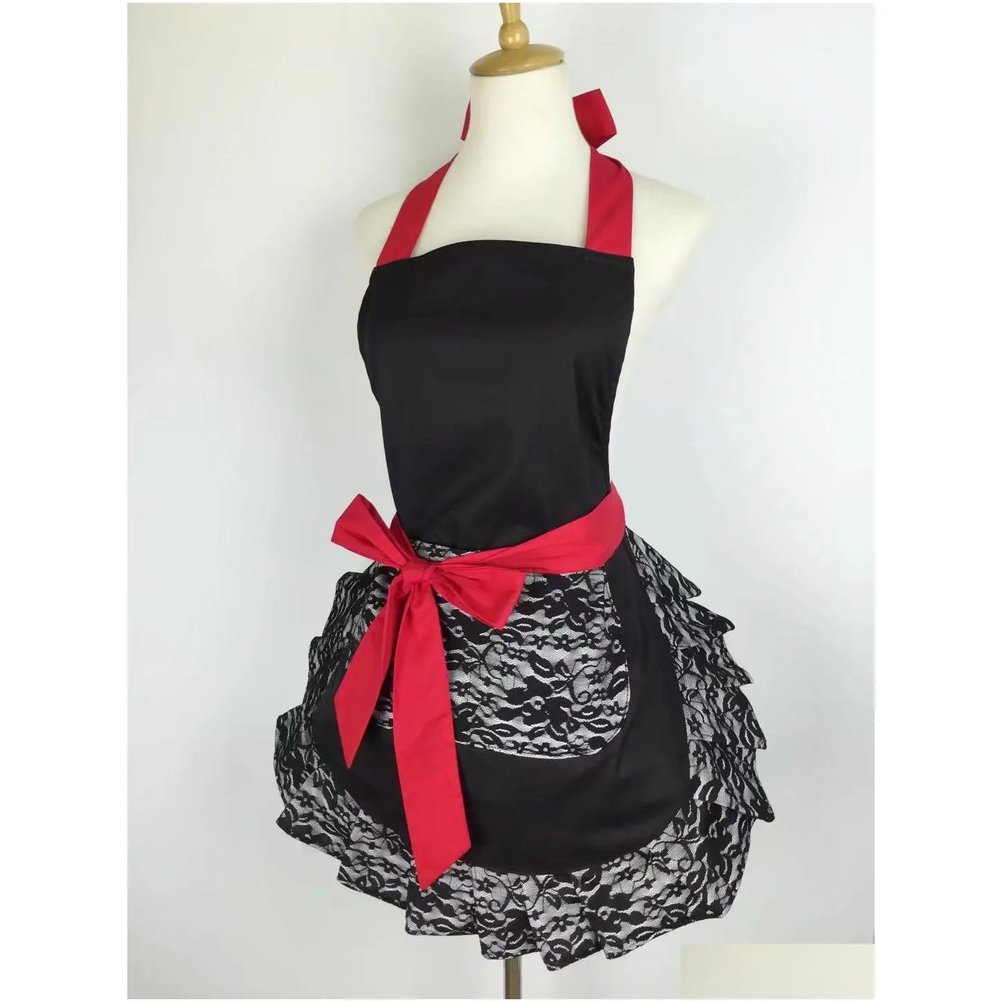 Aprons Lace Aprons For Women Lady Cotton Apron With Adjustable Neck Strap Long Ties Kitchen Cooking Home Baking 70Cm 138 Home Garden H Dhnjw