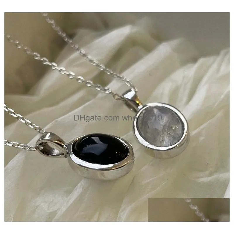 Pendant Necklaces 100% 925 Sterling Sier Oval Cats Eye Pendant Necklaces For Women Fine Jewelry Simple Wedding Necklace Jewelry Neckla Dh4Pj