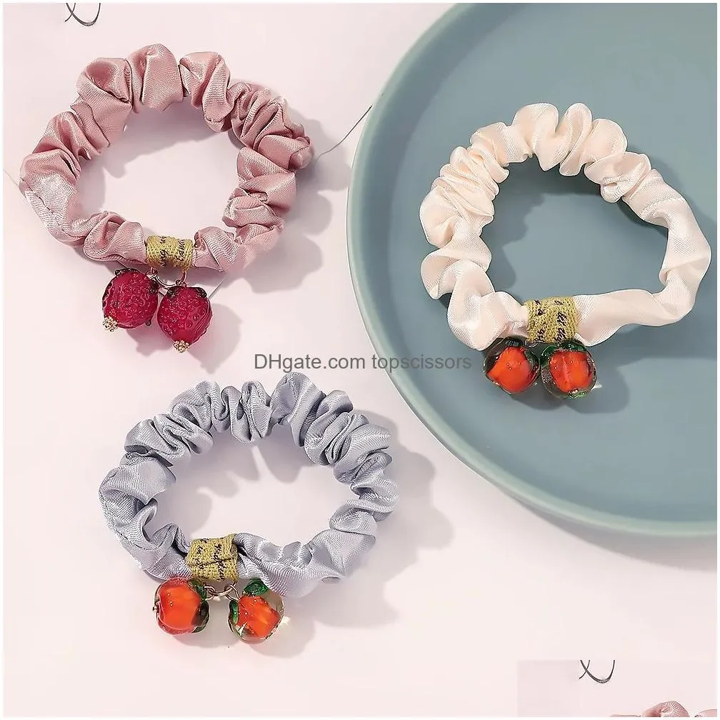 Hair Accessories Woman Glass Beads Scrunchie Solid Girls Hair Ties Rubber Band Women Accessories Elastic Hairband Rope Hair Products H Dhkiy