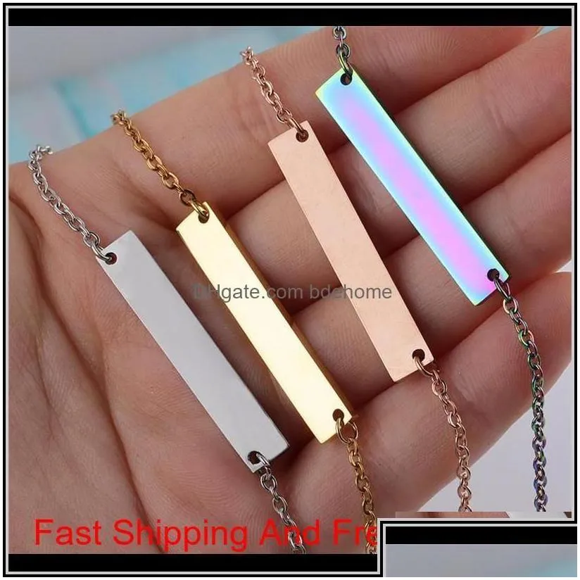 Pendant Necklaces Blank Bar Pendant Necklace Stainless Steel Gold Rose Sier Charm Jewelry For Buyer Own Engraving Drop Delivery 2022
