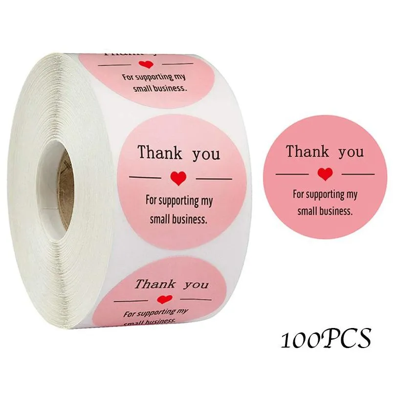 gift wrap thank you stickers tag pink small business parcel packs packaging box envelope congratulate favor supplies 1inch roll round