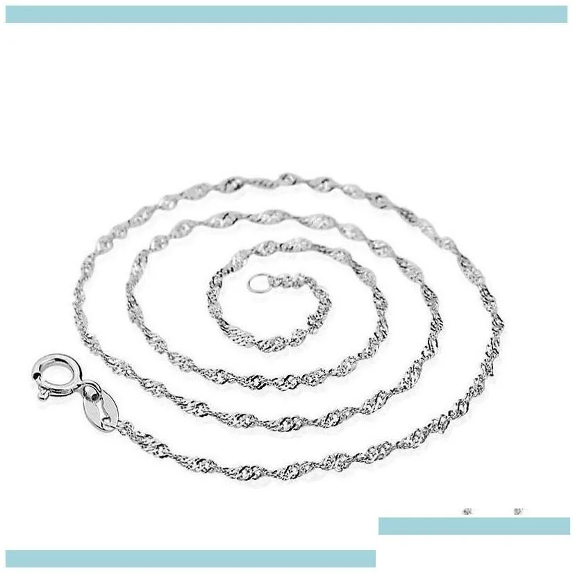 Findings Components Jewelry925 Sterling Sier Smooth Water Wave Chains Women Luxury Choker Necklaces Fashion Jewelry In Bk Size 16 18 20