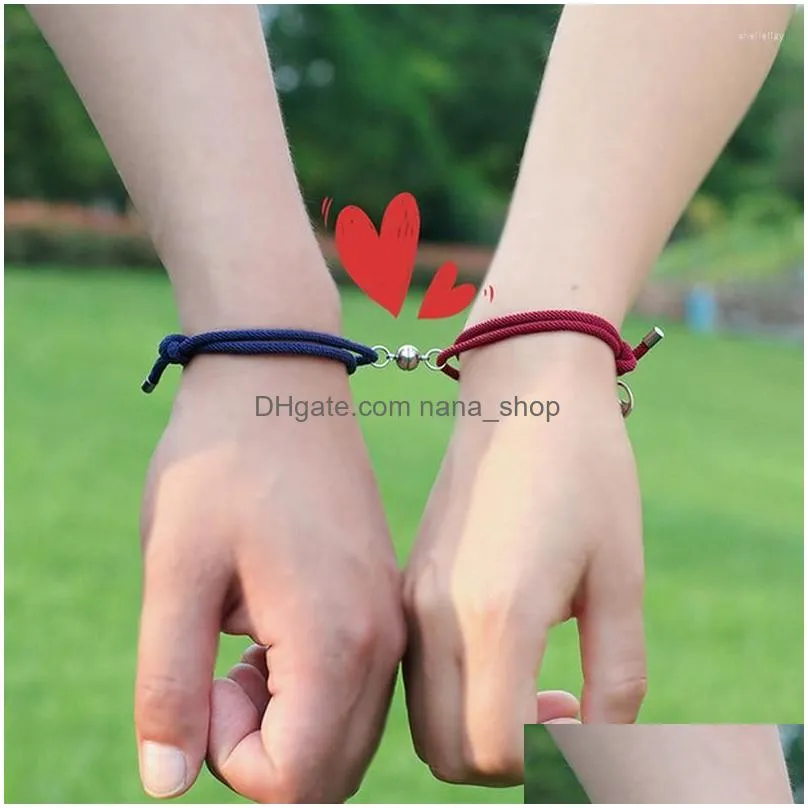 Charm Bracelets Charm Bracelets 2Pcs Couple Magnets Attract Each Other Creative Personality Bracelet Pendants Jewelry Lover Gift Jewel Dhouw