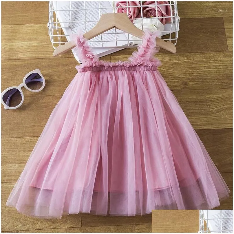 Girl`S Dresses Girl Dresses Baby Girls Clothes Suspendes Toddler Kids Summer Sequin Princess Dress Solid Cute Mesh For 1-5 Yrs Casual Dhjwp