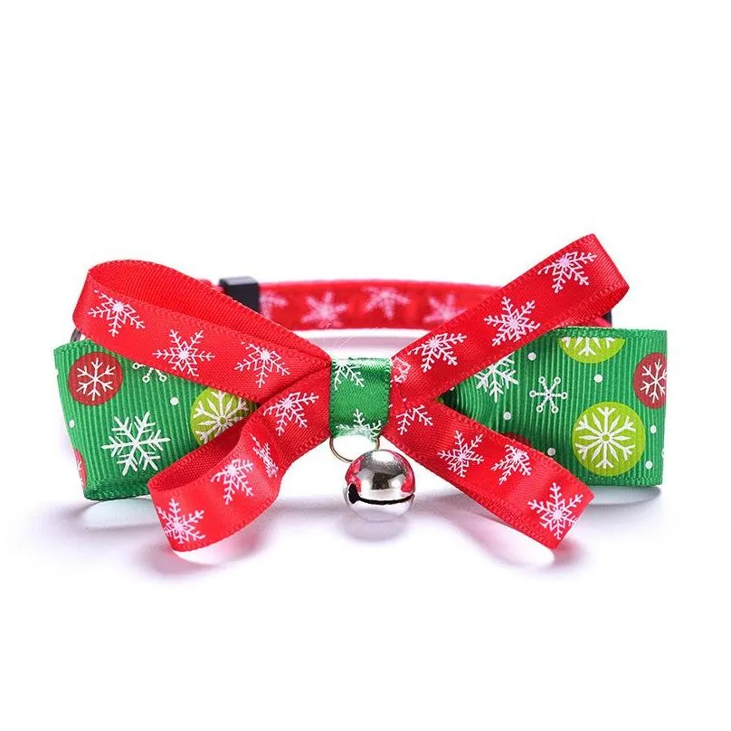 Dog Collars & Leashes Christmas Pet Collar Woven Bow Knot Gold Sier Bell Tie Cat Supplies Wholesale Home Garden Pet Supplies Dog Suppl Dhoia