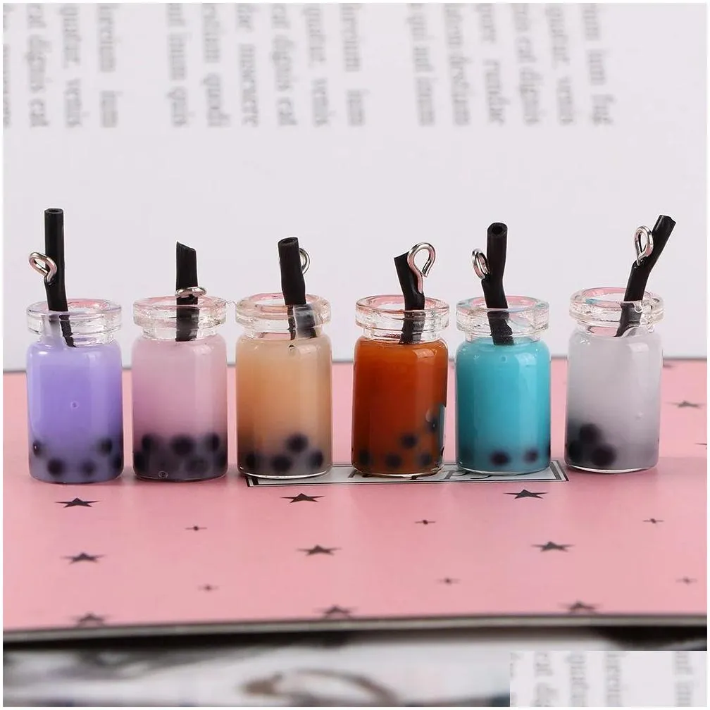 Decorative Objects & Figurines Colorf Mini Milk Tea Charms Pendant Accessories For Jewelry Craft Diy Keychain Earring 1536 Home Garden Dhnre