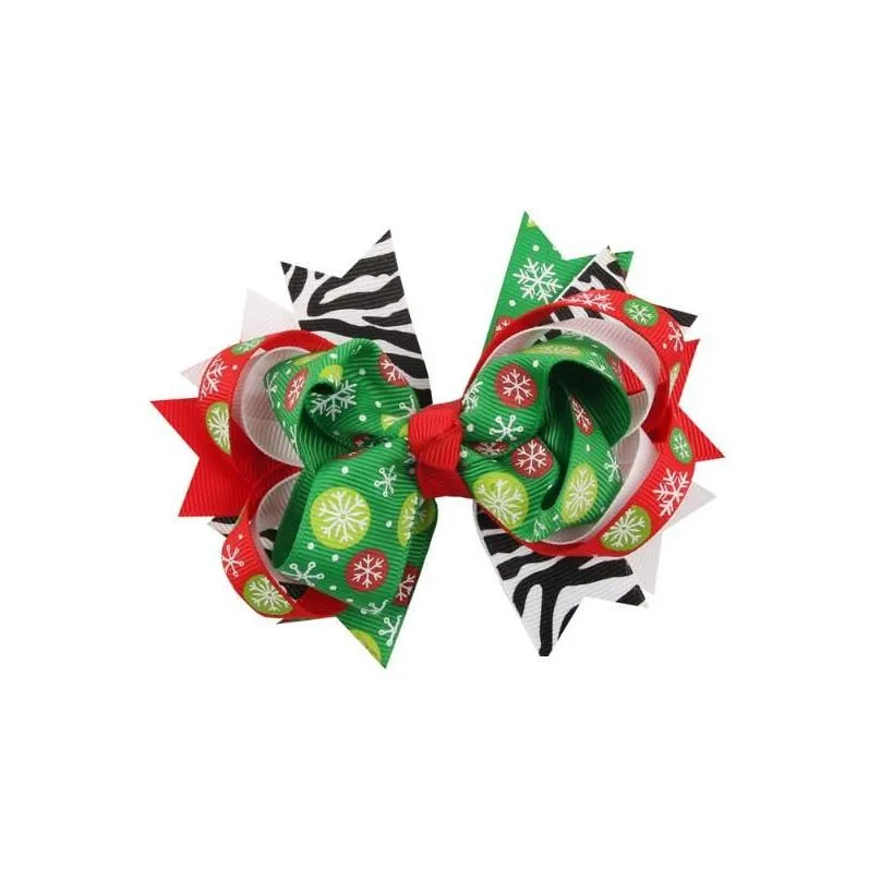 Hair Accessories New Style Christmas Pattern Hair Bows With Clips For Girl Kids Boutique Bow Alligator Clip Baby, Kids Maternity Acces Dhdy9