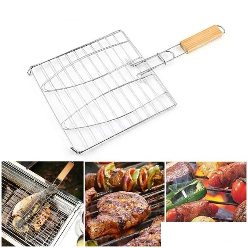 tools accessories portable stainless steel non-stick grilling basket bbq barbecue tool grill mesh net for vegetable steak picnic