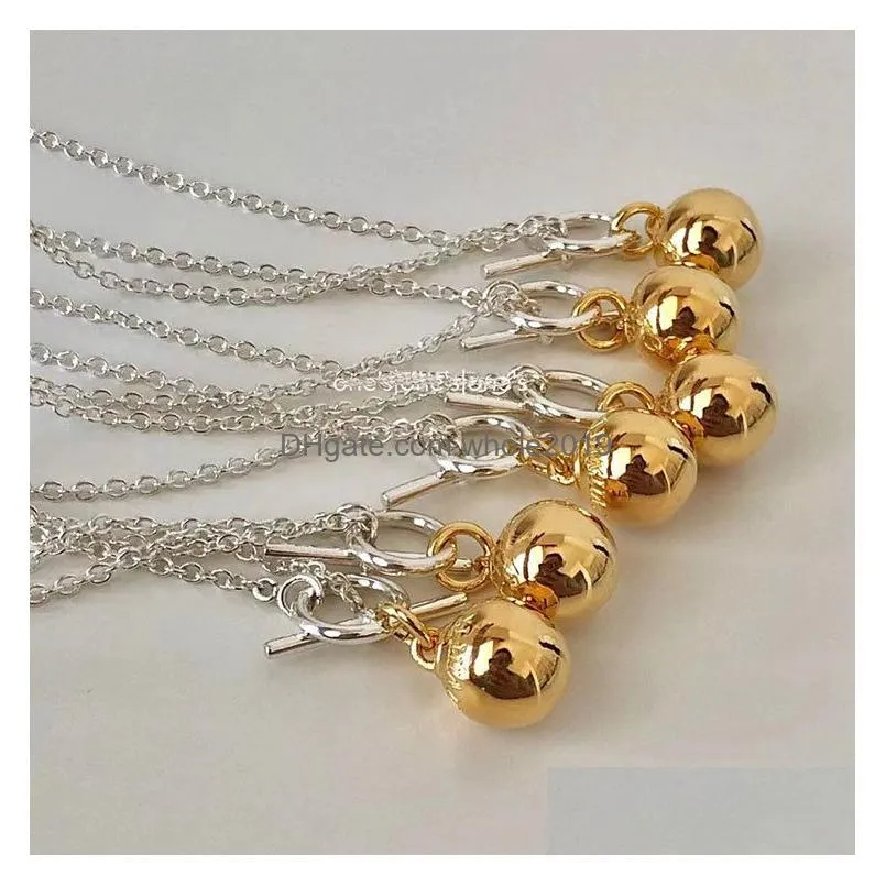 Pendant Necklaces Authentic 925 Pure Sier Jewelry Pendant Simple Style Gold Round Ball Pendants Necklace Female For Jewelry Necklaces Dhgx4