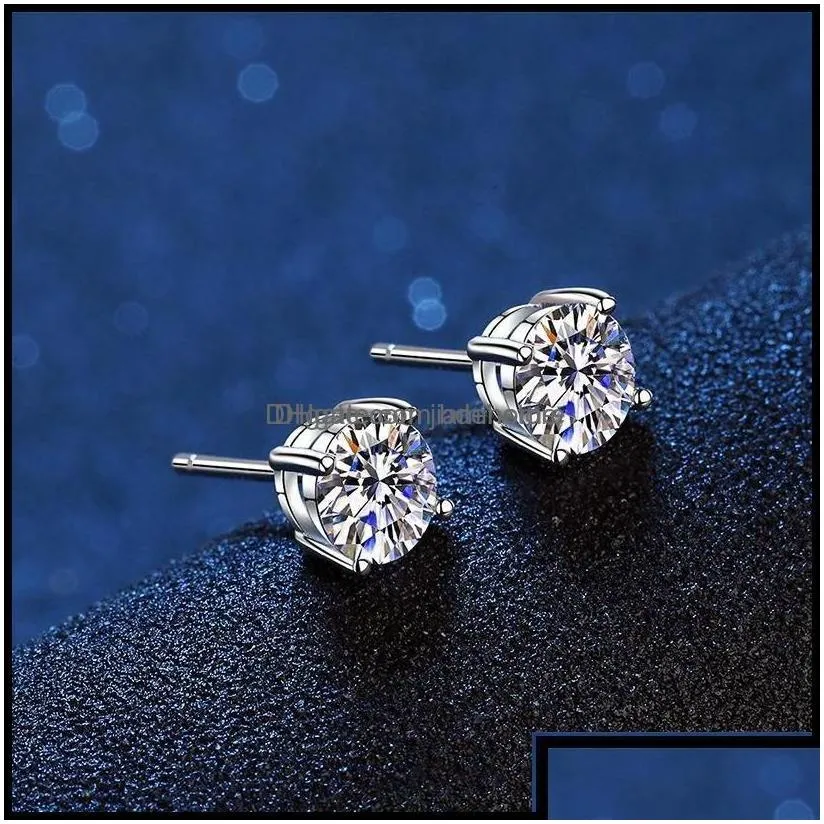 Stud Stud Earrings Jewelry Real 14K White Gold Plated Sterling Sier 4 Prong Diamond Earring For Women Men Ear 1Ct 2Ct 4Ct 220211 Dro