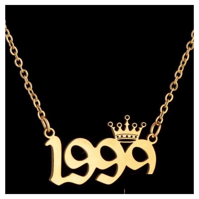 Pendant Jewelry Personalized Birth Number Necklaces Custom Crown Initial Necklace Pendants For Women Girls Birthday Jewelry Special Year