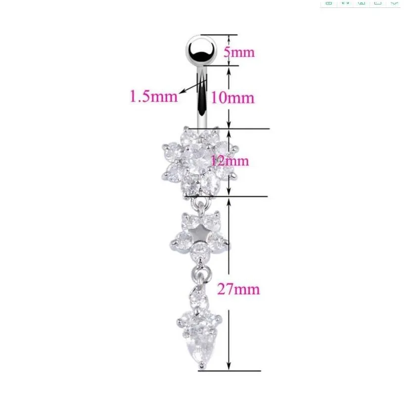  Bell Jewelrysexy Dangle Bars Button Belly Cz Crystal Flower Body Jewelry Navel Piercing Rings Mya30 Drop Delivery 2021 Iauf7