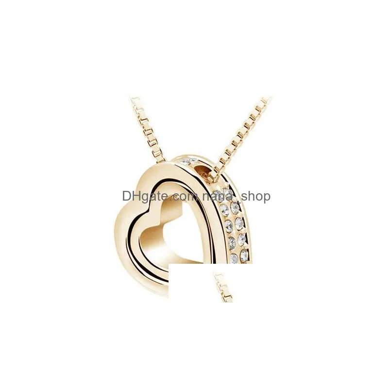 Pendant Necklaces Pendant Necklaces Heart Necklace Women Sier 18K Gold Plated Designer Jewelry Crystal Pendants Jewellery Valentine039 Dhysr