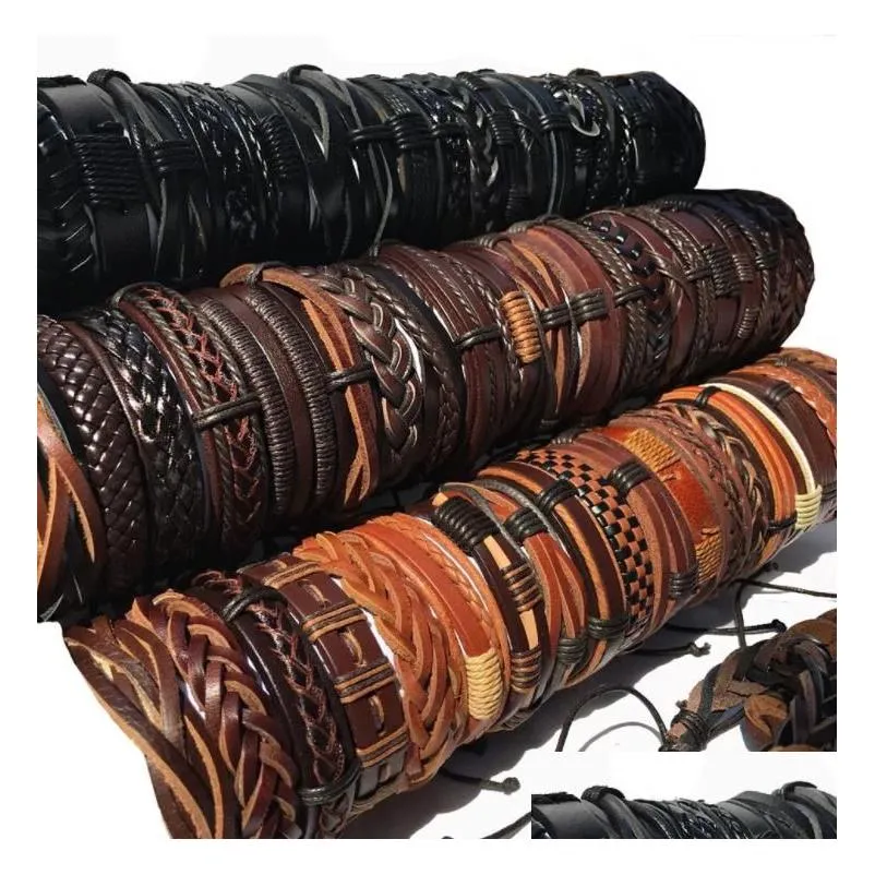 Charm Bracelets Jewelry100Pcs Lots Mixed Style Genuine Leather Mens Womens Surfer Bracelet Cuff Wristband Fashion Jewelry Drop Delivery