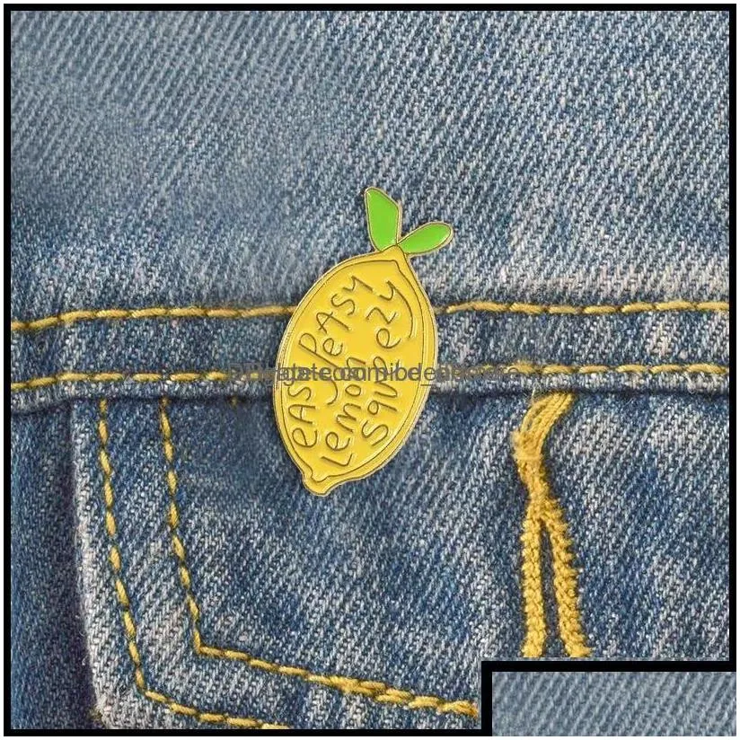 Pins Brooches Pinsbrooches Jewelry Cute Yellow Lemon Fruit Brooch Easy Peasy Squeezy Bright Enamel Pins Badge Backpack Lape Dhehf D