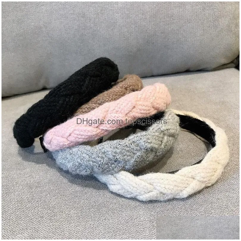 Hair Accessories Solid Color Wool Knitted Braid Headband Women Weaving Twists Hairband Autumn Winter Warm Hair Hoop Girl Accessories H Dhdfh