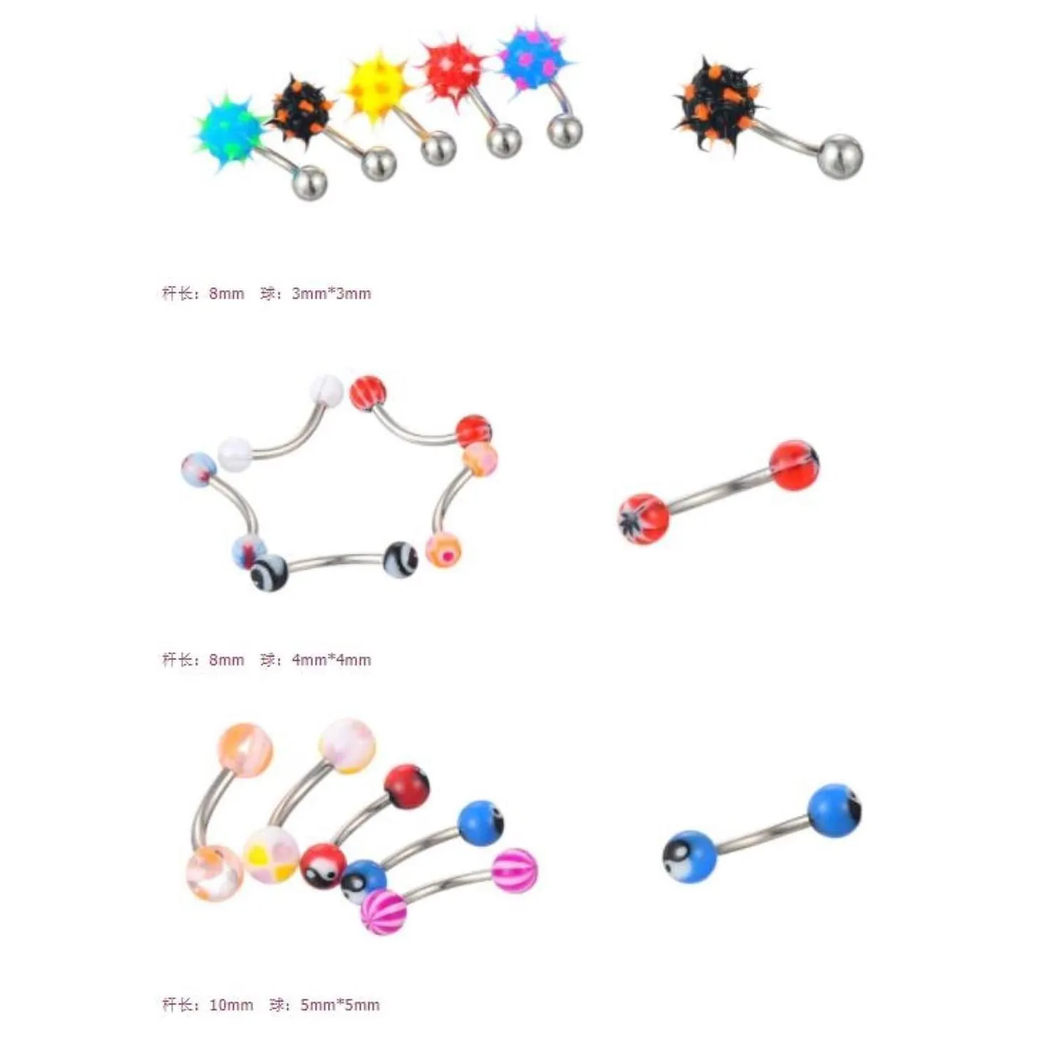 Navel Bell Button Rings Jewelrywholesale Promotion 110Pcs Mixed Models/Colors Body Jewelry Set Resin Eyebrow Navel Belly Lip Tongue Nose Piercing