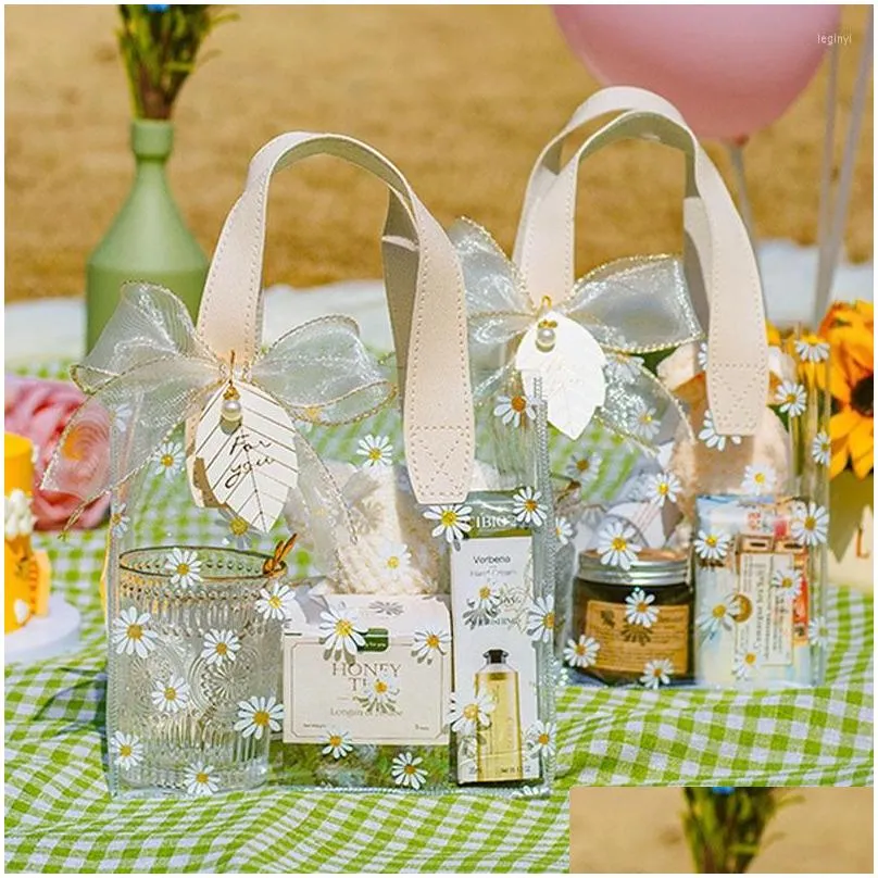 gift wrap transparent tote bags daisy bag pvc plastic birthday boxes upscale cute print hand shopping picnic charm