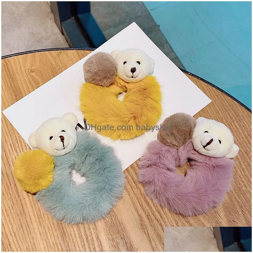 Hair Accessories Cute Plush Bear Scrunchies For Hair Lovely Elastic Rubber Bands Accessories Women Korean Style Headbands Hair Product Dhnq5