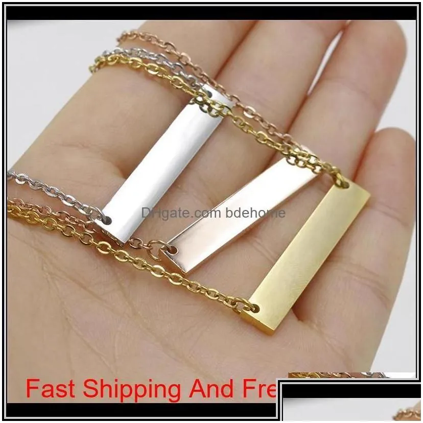 Pendant Necklaces Blank Bar Pendant Necklace Stainless Steel Gold Rose Sier Charm Jewelry For Buyer Own Engraving Drop Delivery 2022