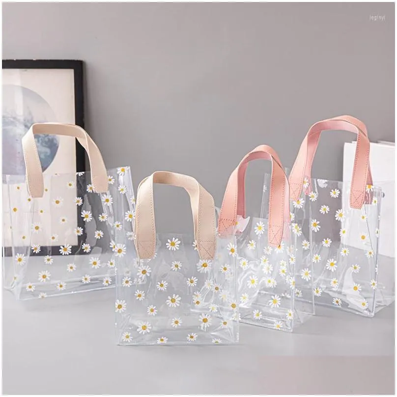 gift wrap transparent tote bags daisy bag pvc plastic birthday boxes upscale cute print hand shopping picnic charm