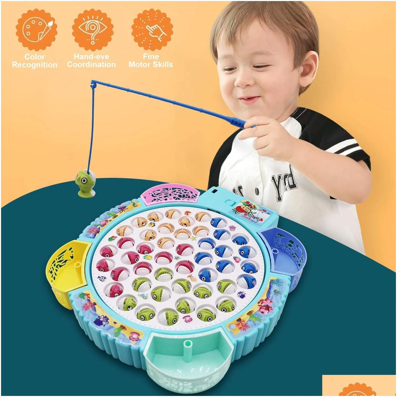 Intelligence Toys Intelligent Toys Bo Fishing Game Toy Rod Board Rotating With Music Includes 45 Fishs And 4 Poles Fine Motor Skill Tr Dhvxa