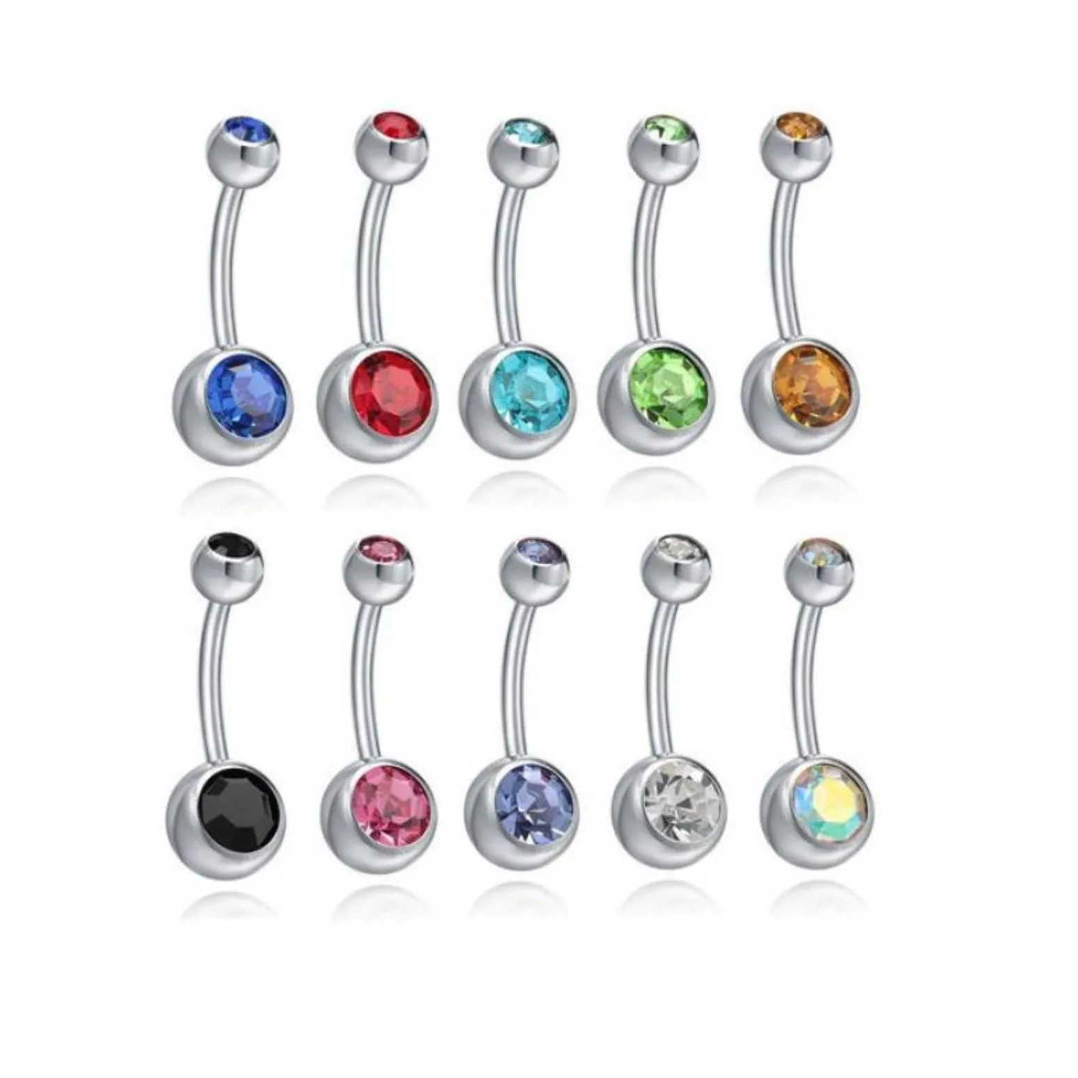  Bell Jewelrybell Jewelry Stainless Steel Belly Button Navel Rings Crystal Rhinestone Piercing Bars Women Fashion Body Drop Delivery 2021