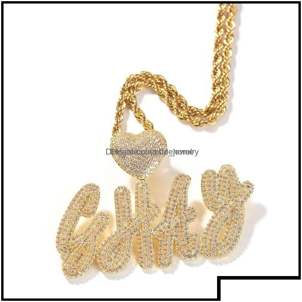 Pendant Necklaces Hip Hop Iced Out Jewelry Cuban Link Diamond Letter Custom Necklace Women Drop Delivery 2021 Pendant Necklaces Pend